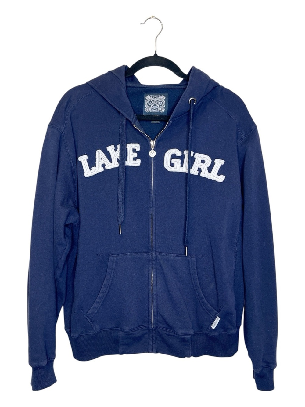 LAKE GIRL Full Zip Navy Blue Hoodie Sweatshirt size Large